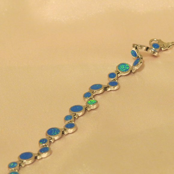 $500 Blue Opal Sterling Silver Bracelet - Picture 3 of 4